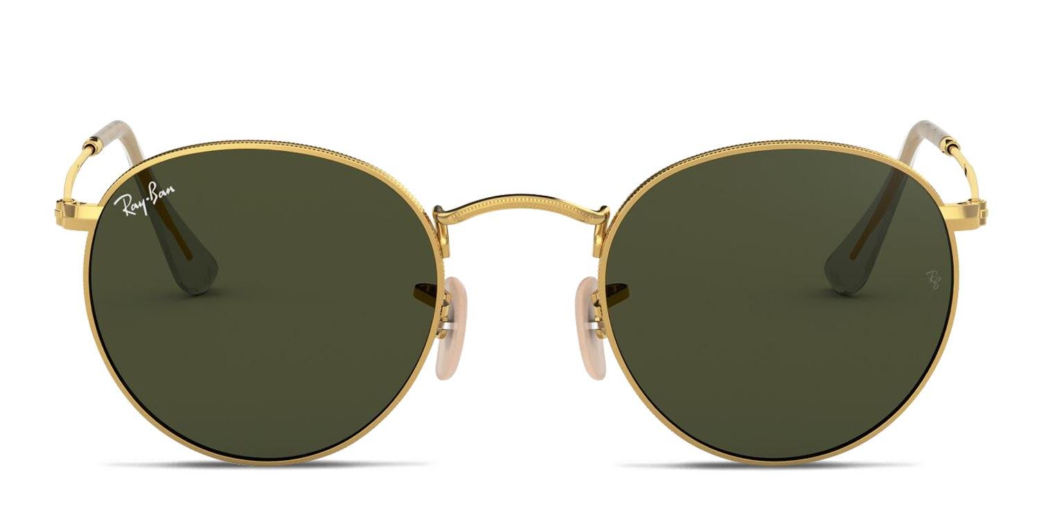 Ray-Ban RB3447 Round Metal Gold, Green glasses - Gold / Green - Frontal View