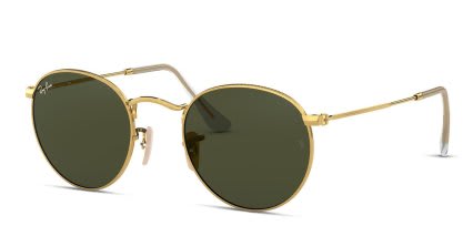 Ray-Ban RB3447 Round Metal Gold, Green glasses - Gold / Green - Angle View